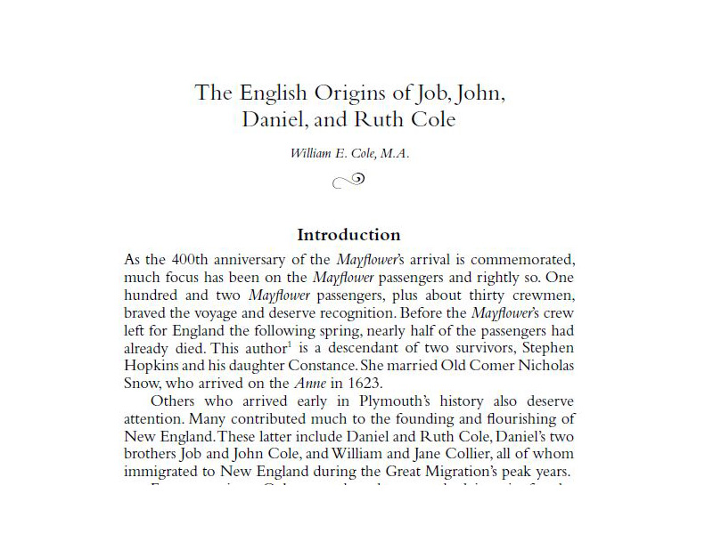 English Origins of Job, John, Daniel, and Ruth Cole